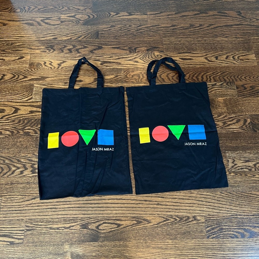 Jason Mraz Black Tote Bags love is a four letter word